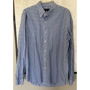 Polo Ralph Lauren Men's Button-Up Blue Plaid Gingham Size Large 100% Cotton